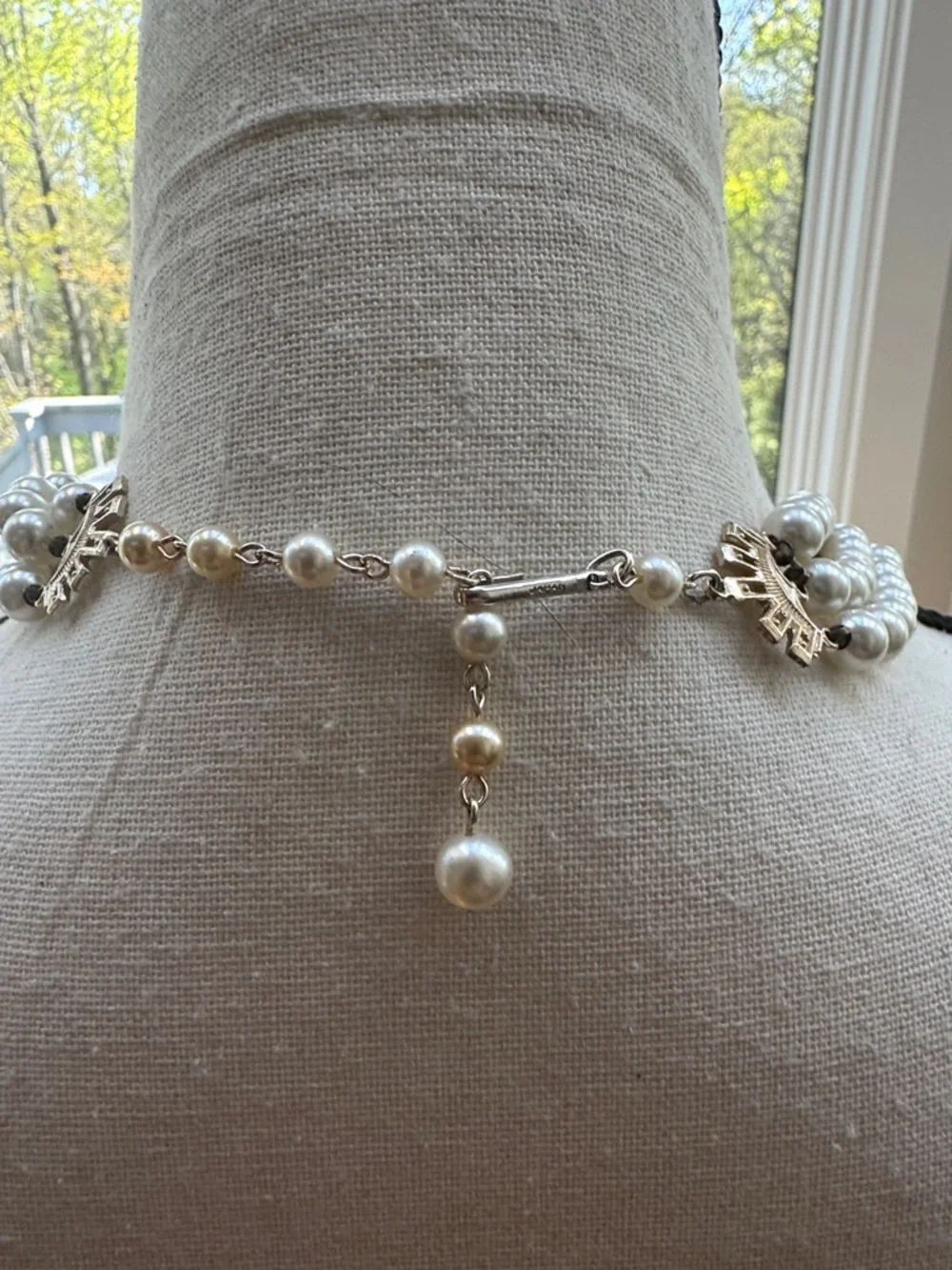Elegant Multi-Strand Pearl and Crystal Necklace - Cream & Gold | Made In Japan